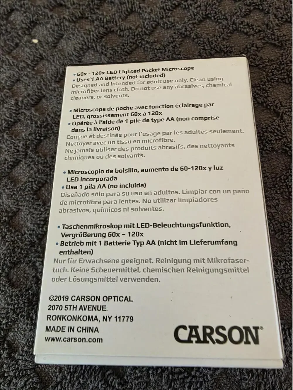 Carson MicroBrite Plus MM-300 60x-120x LED Pocket Microscope New Open Box